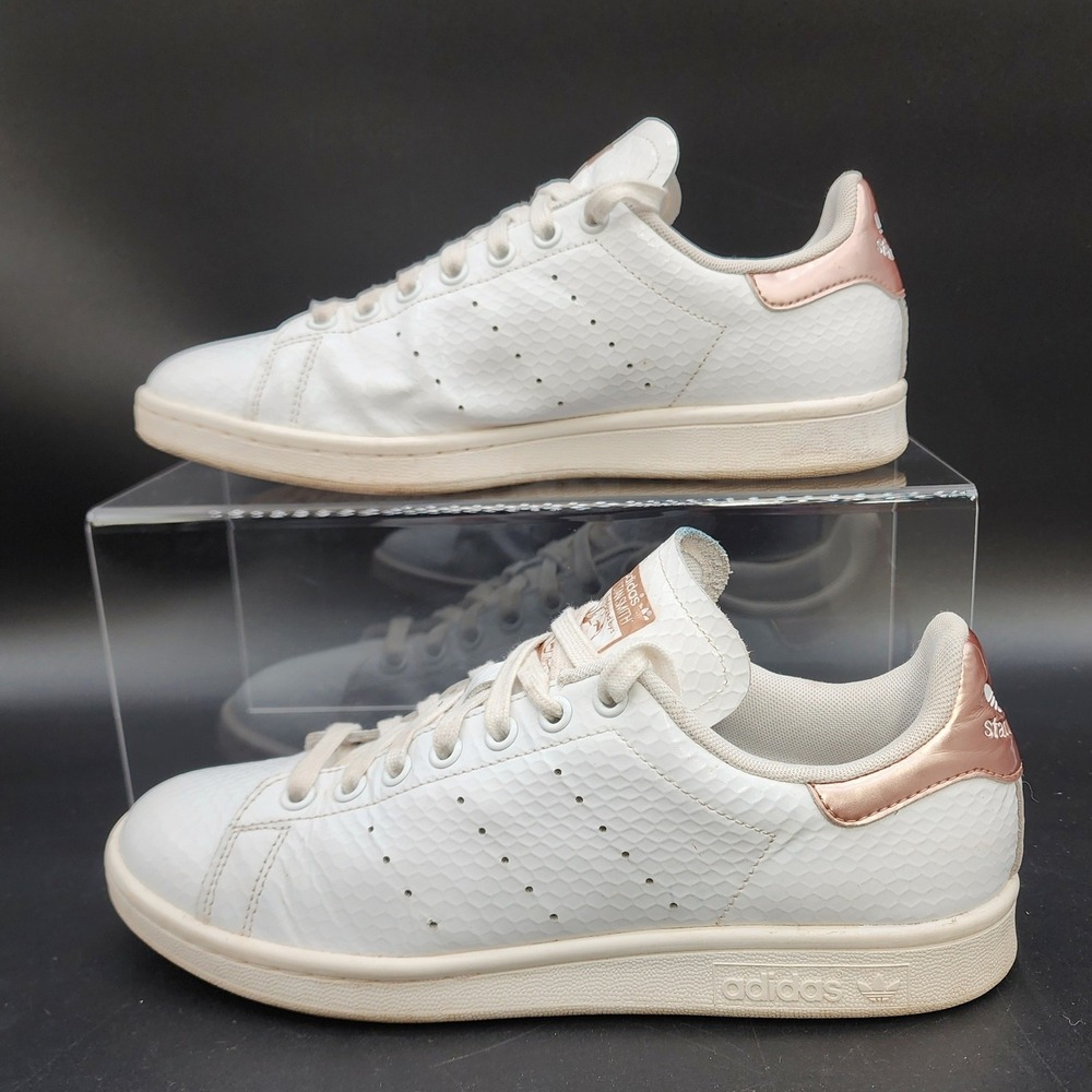 Adidas 8.5 White Rose Gold Stan Smith S79411 Honeycomb Texture Fashion Sneakers